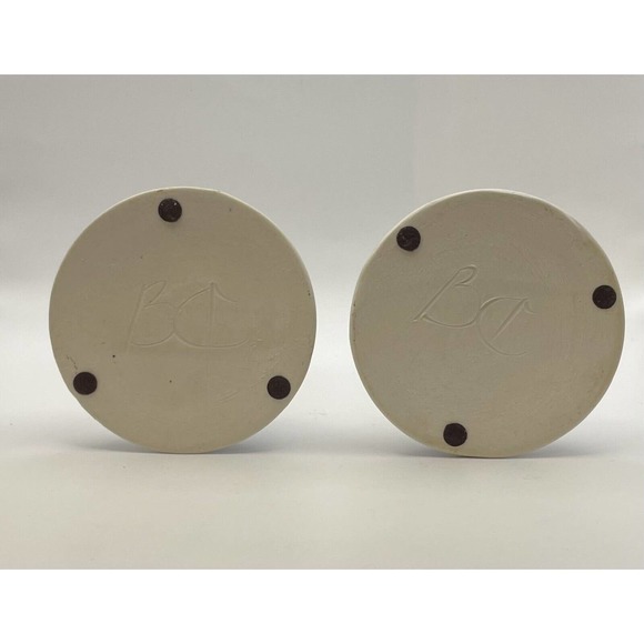 2 Vintage Pottery Candlestick Holders Geometric / Web Design Cobalt Blue & White - Picture 10 of 14